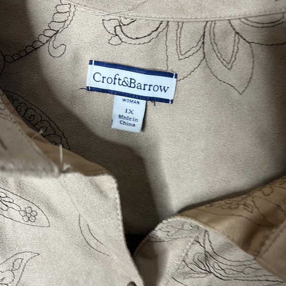 Tan brown button down top w paisley floral - Picture 6 of 6